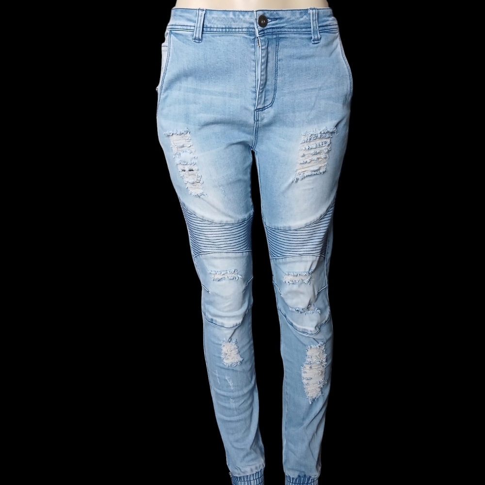 Light wash Distressed denim joggers